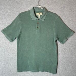 Island Shores Polo Mens Medium Washable‎ Silk Shirt Short Sleeve Casual Green